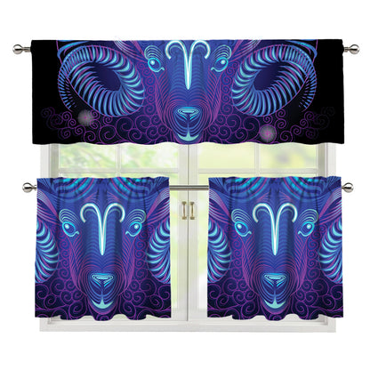Dark Aries Zodiac Sign Print 3 Piece Kitchen Curtains