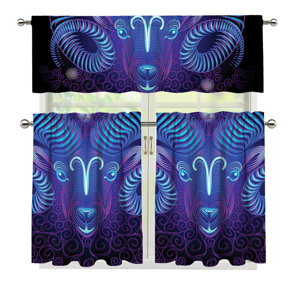 Dark Aries Zodiac Sign Print 3 Piece Kitchen Curtains