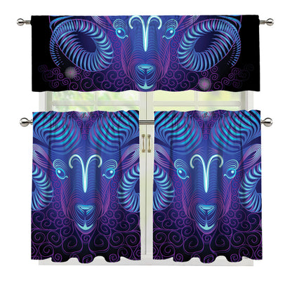 Dark Aries Zodiac Sign Print 3 Piece Kitchen Curtains