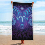 Dark Aries Zodiac Sign Print Beach Towel