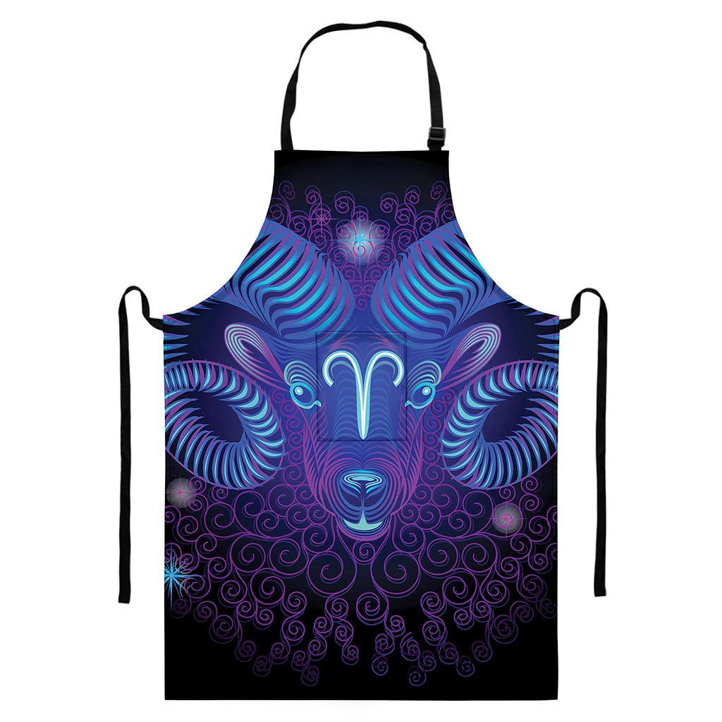 Dark Aries Zodiac Sign Print Bib Apron With Pocket