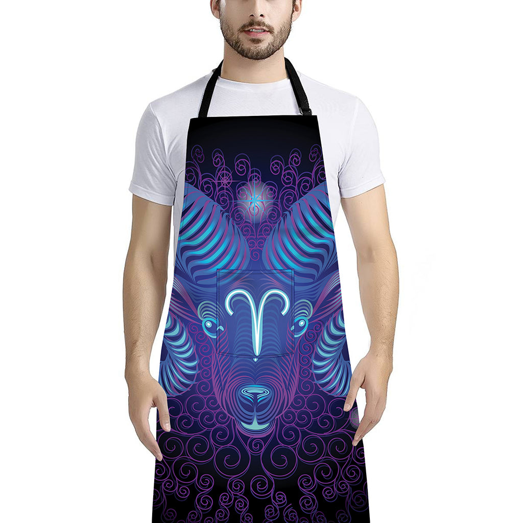 Dark Aries Zodiac Sign Print Bib Apron With Pocket
