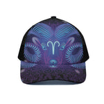 Dark Aries Zodiac Sign Print Black Mesh Trucker Cap