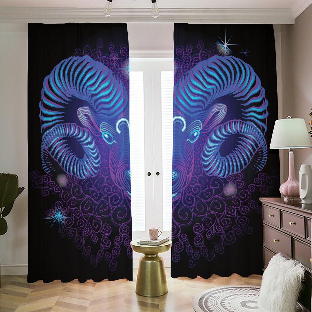 Dark Aries Zodiac Sign Print Blackout Pencil Pleat Curtains