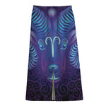 Dark Aries Zodiac Sign Print Cotton Front Slit Maxi Skirt