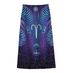 Dark Aries Zodiac Sign Print Cotton Front Slit Maxi Skirt