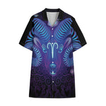 Dark Aries Zodiac Sign Print Cotton Hawaiian Shirt