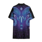 Dark Aries Zodiac Sign Print Cotton Hawaiian Shirt