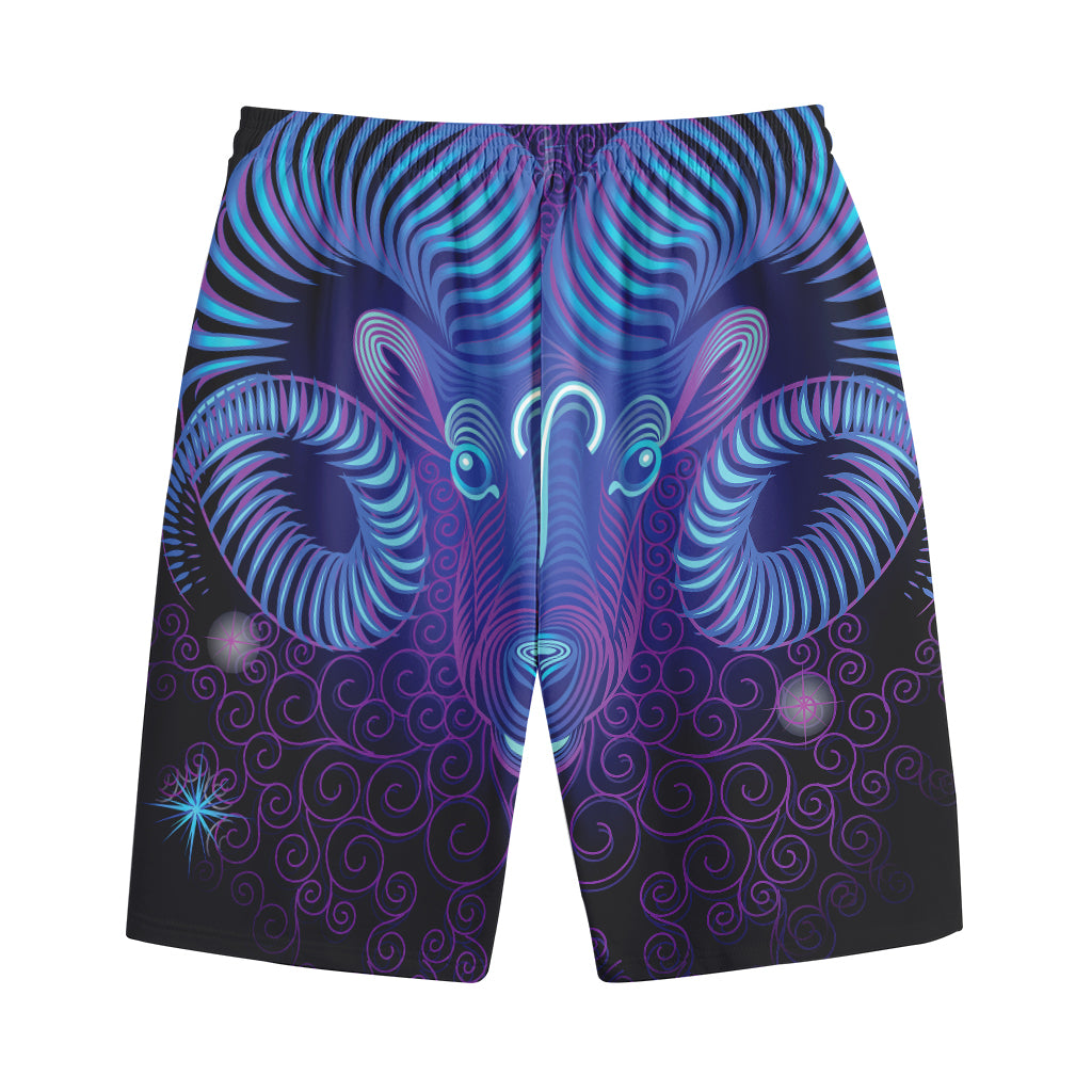 Dark Aries Zodiac Sign Print Cotton Shorts