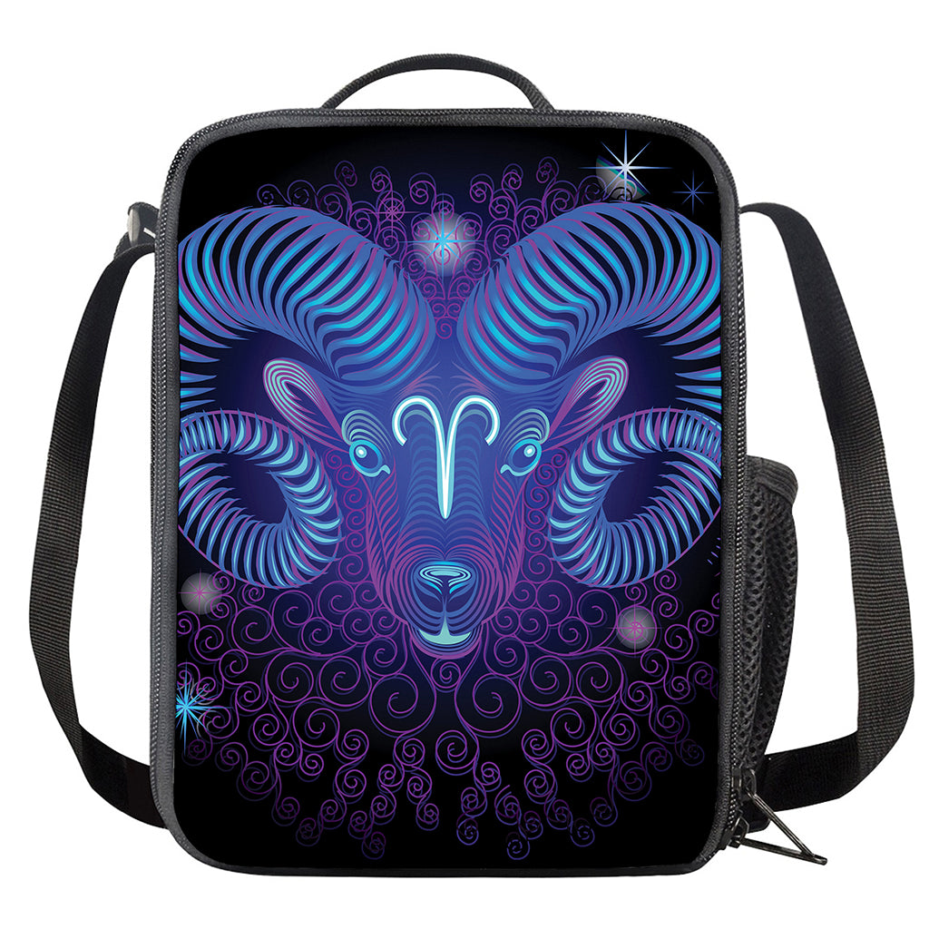 Dark Aries Zodiac Sign Print Crossbody Lunch Bag