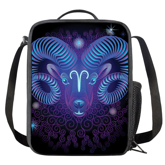 Dark Aries Zodiac Sign Print Crossbody Lunch Bag