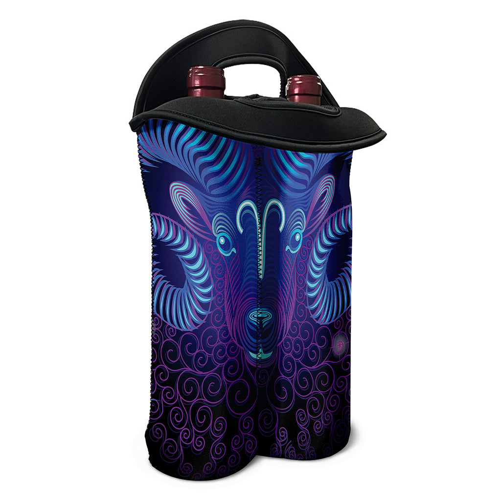 Dark Aries Zodiac Sign Print Double Neoprene Wine Tote