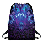 Dark Aries Zodiac Sign Print Drawstring Backpack