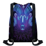 Dark Aries Zodiac Sign Print Drawstring Backpack