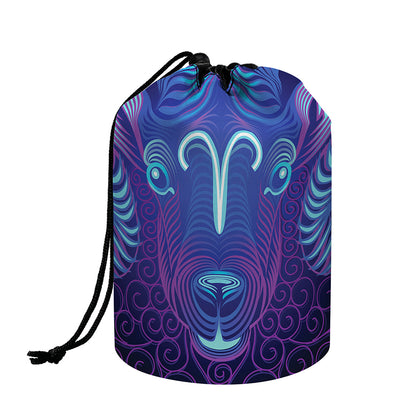 Dark Aries Zodiac Sign Print Drawstring Makeup Bag