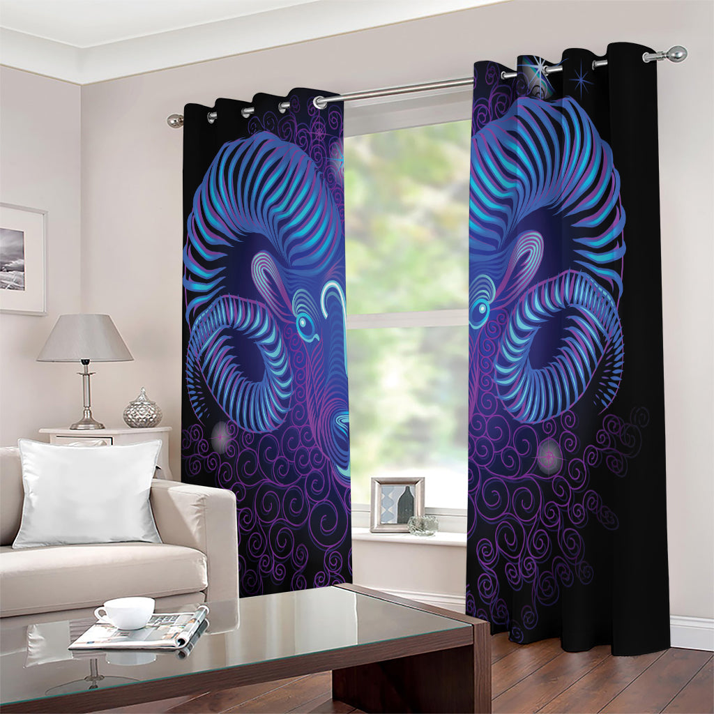 Dark Aries Zodiac Sign Print Extra Wide Grommet Curtains