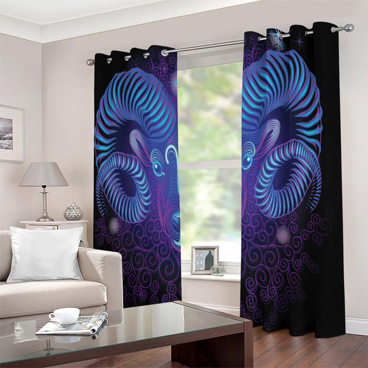 Dark Aries Zodiac Sign Print Extra Wide Grommet Curtains