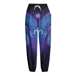 Dark Aries Zodiac Sign Print Fleece Lined Knit Pants