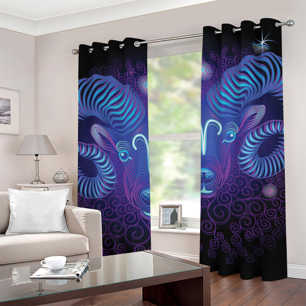 Dark Aries Zodiac Sign Print Grommet Curtains