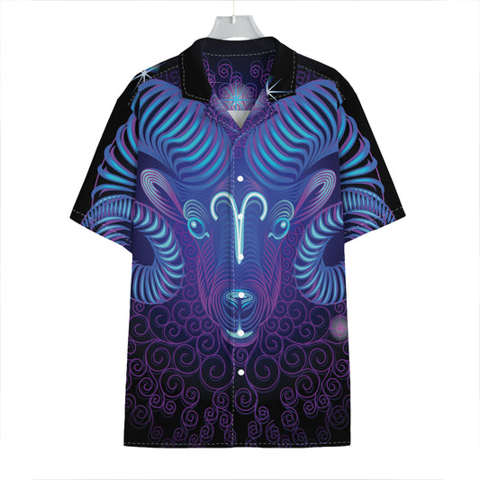 Dark Aries Zodiac Sign Print Hawaiian Shirt