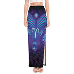Dark Aries Zodiac Sign Print High Slit Maxi Skirt