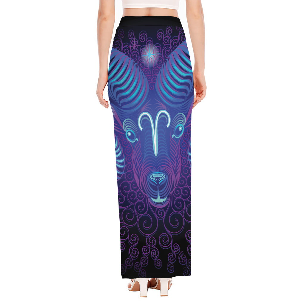 Dark Aries Zodiac Sign Print High Slit Maxi Skirt