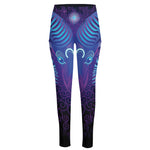 Dark Aries Zodiac Sign Print High-Waisted Pocket Leggings