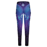 Dark Aries Zodiac Sign Print High-Waisted Pocket Leggings