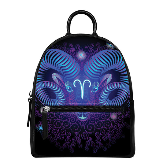 Dark Aries Zodiac Sign Print Leather Backpack