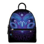 Dark Aries Zodiac Sign Print Leather Backpack