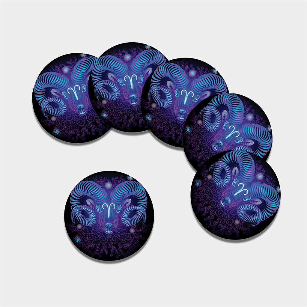 Dark Aries Zodiac Sign Print Leather Coaster Set