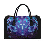 Dark Aries Zodiac Sign Print Leather Duffle Bag