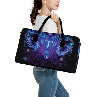 Dark Aries Zodiac Sign Print Leather Duffle Bag