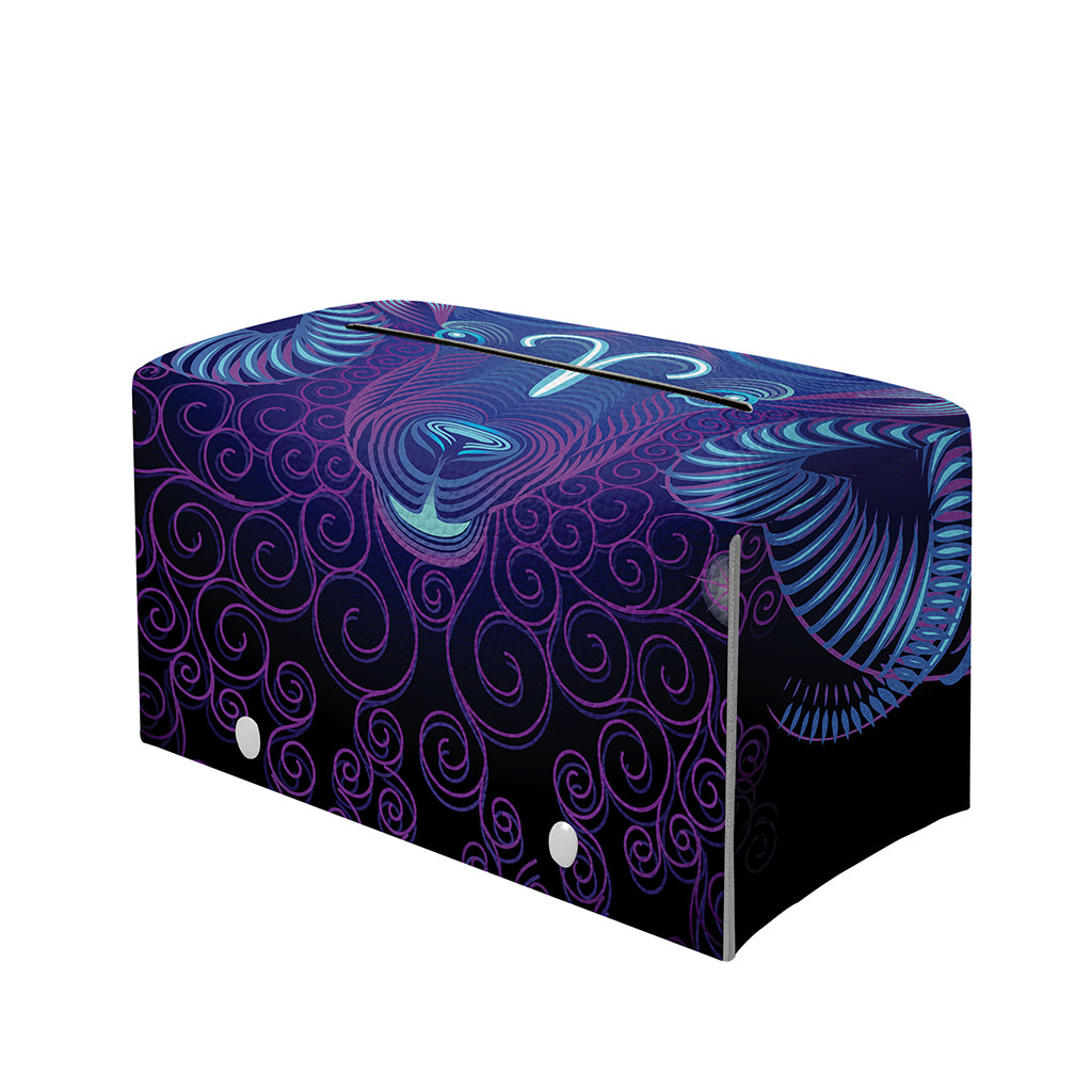 Dark Aries Zodiac Sign Print Leather Tissue Box Cover
