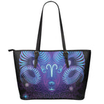 Dark Aries Zodiac Sign Print Leather Tote Bag