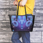 Dark Aries Zodiac Sign Print Leather Tote Bag