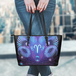 Dark Aries Zodiac Sign Print Leather Tote Bag