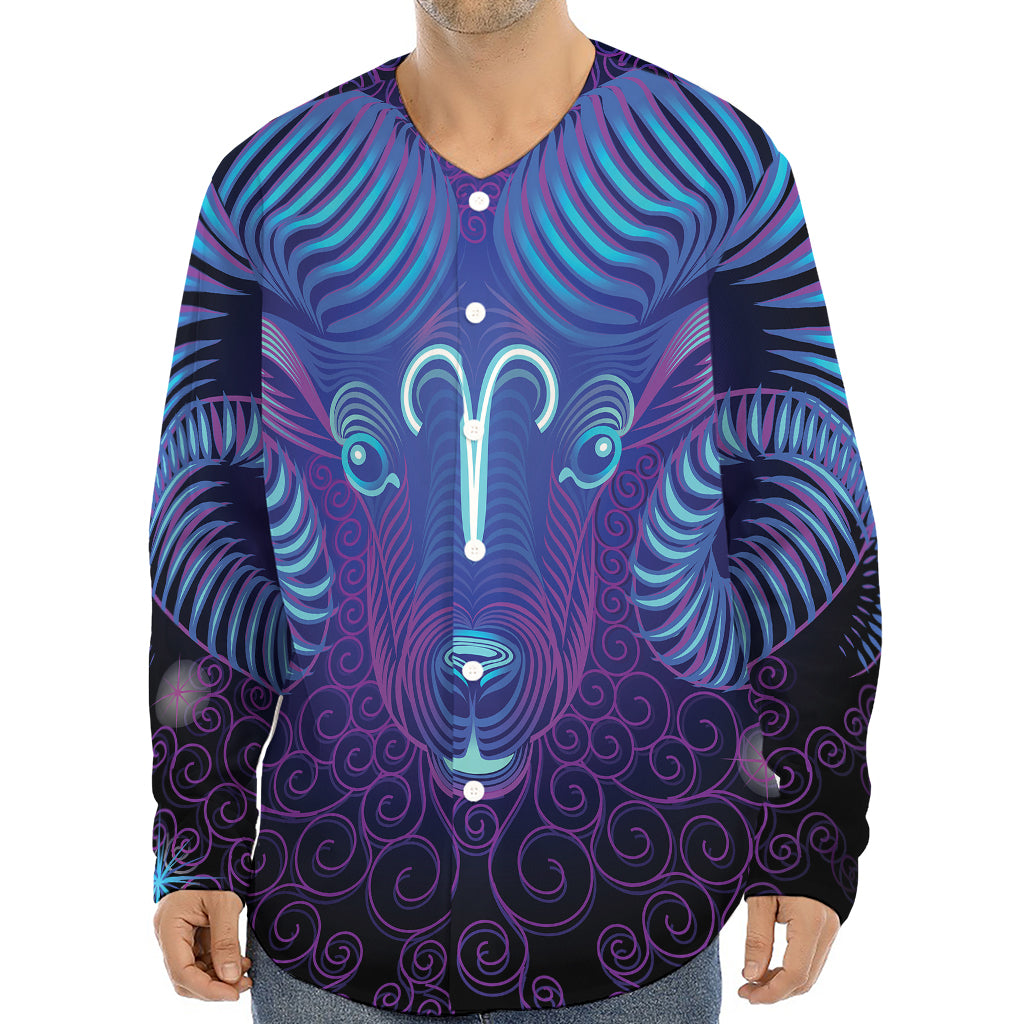 Dark Aries Zodiac Sign Print Long Sleeve Baseball Jersey