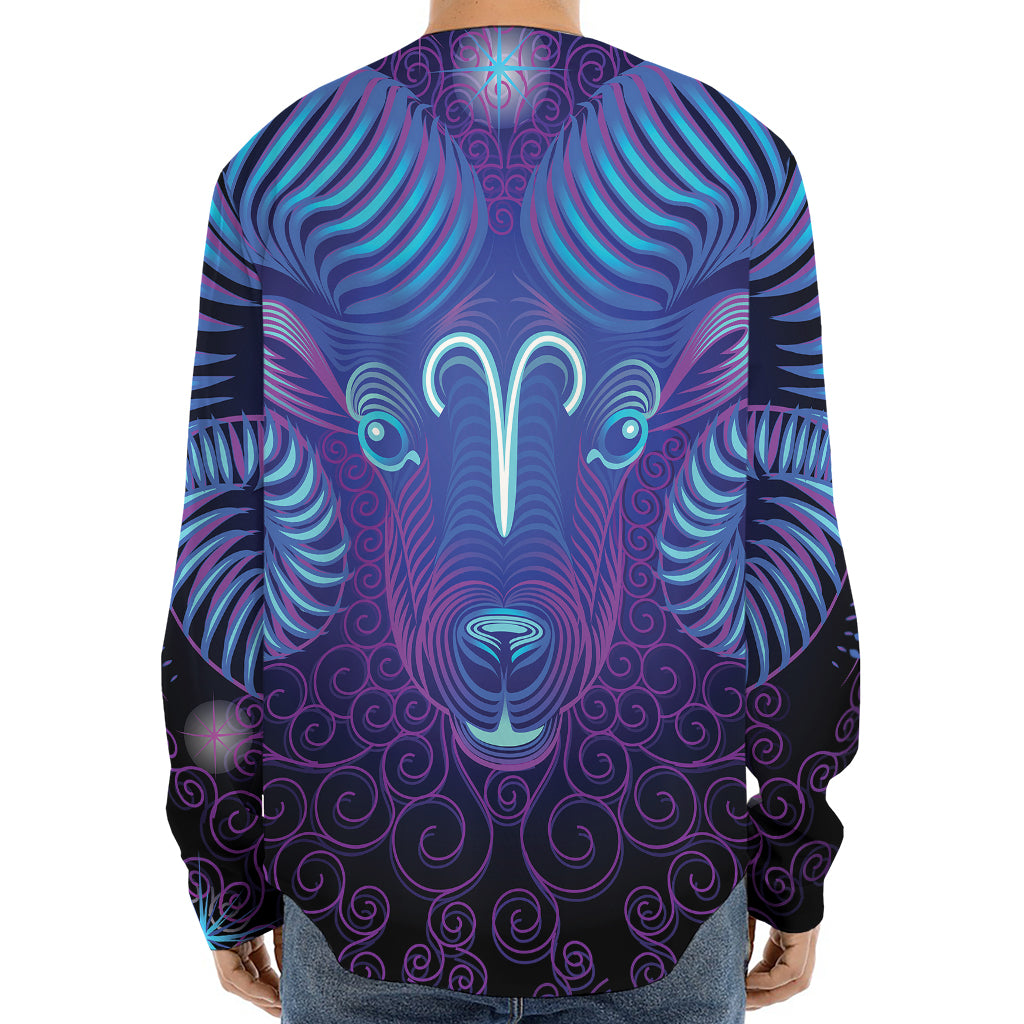 Dark Aries Zodiac Sign Print Long Sleeve Baseball Jersey