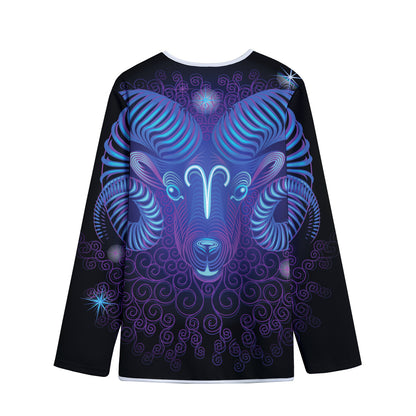 Dark Aries Zodiac Sign Print Long Sleeve Short Coat