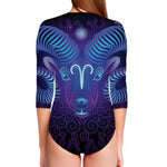 Dark Aries Zodiac Sign Print Long Sleeve Swimsuit