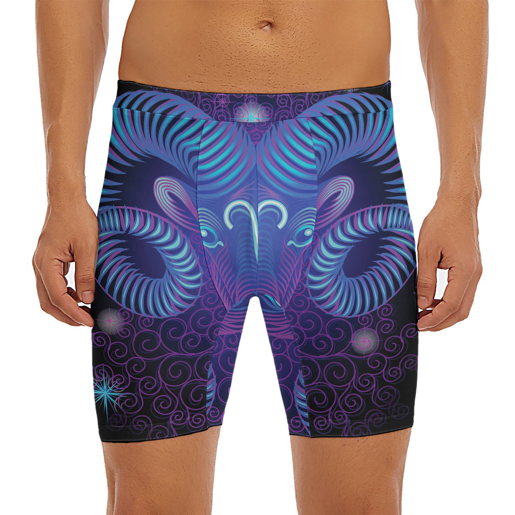 Dark Aries Zodiac Sign Print Men's Long Boxer Briefs