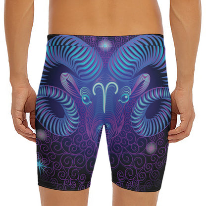 Dark Aries Zodiac Sign Print Men's Long Boxer Briefs