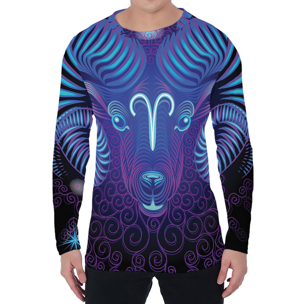 Dark Aries Zodiac Sign Print Men's Long Sleeve T-Shirt