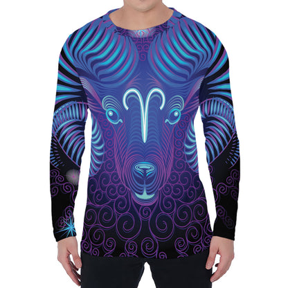 Dark Aries Zodiac Sign Print Men's Long Sleeve T-Shirt