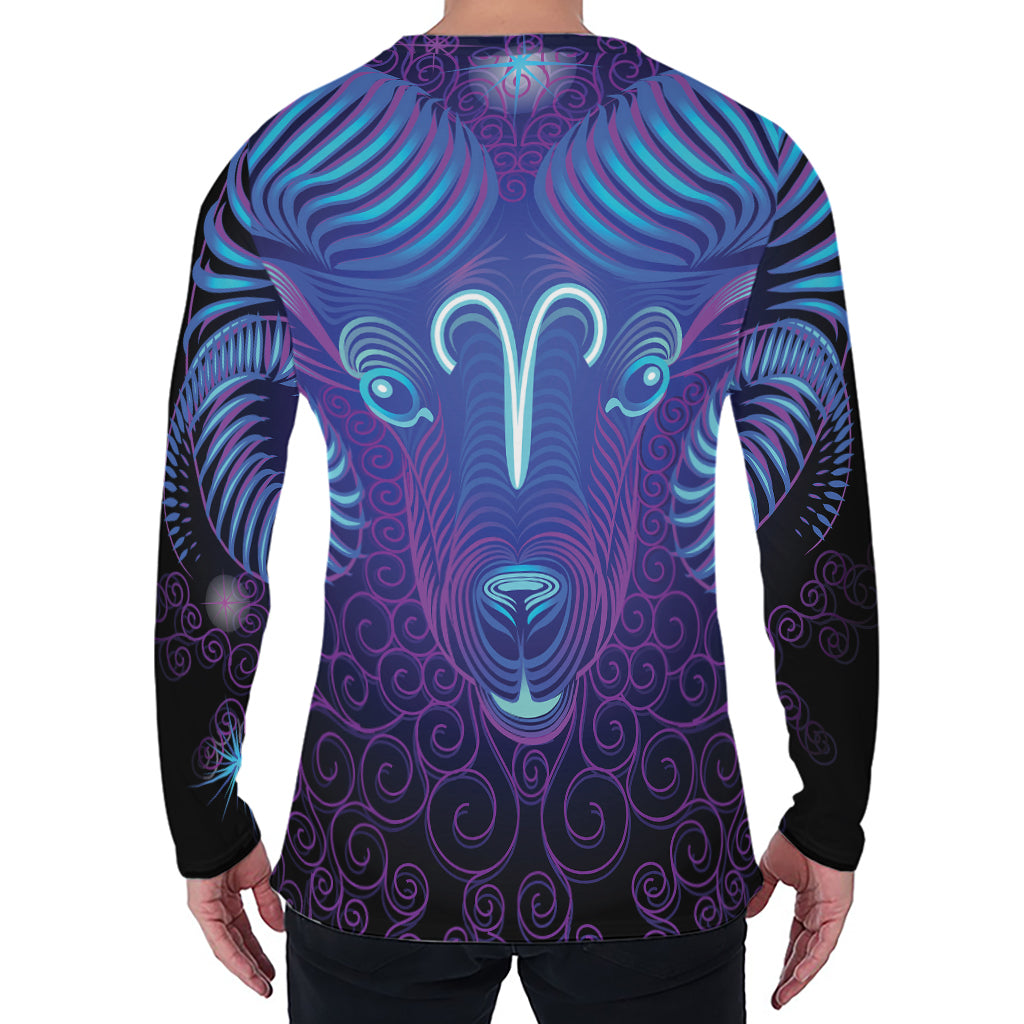 Dark Aries Zodiac Sign Print Men's Long Sleeve T-Shirt
