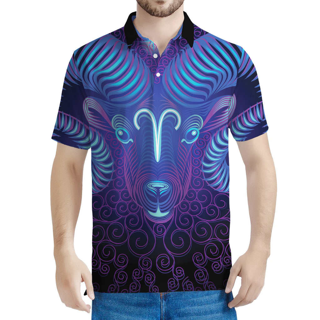 Dark Aries Zodiac Sign Print Men's Polo Shirt