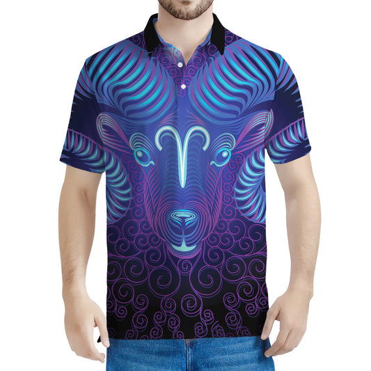 Dark Aries Zodiac Sign Print Men's Polo Shirt
