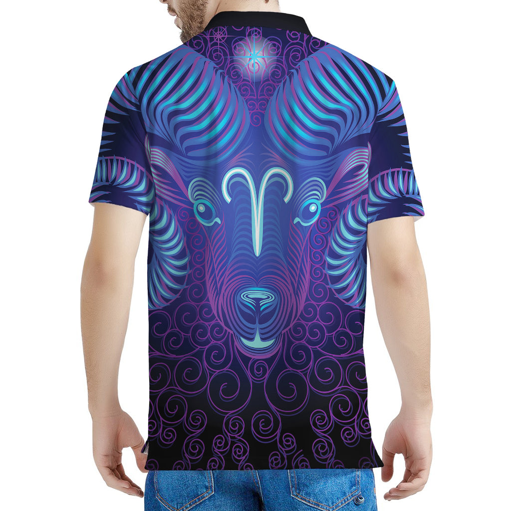 Dark Aries Zodiac Sign Print Men's Polo Shirt