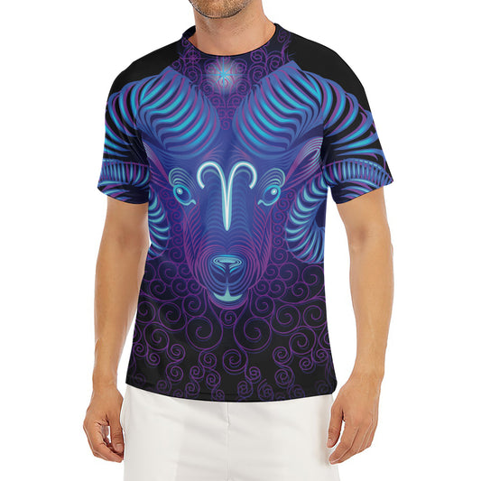 Dark Aries Zodiac Sign Print Men's Short Sleeve Rash Guard